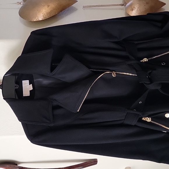 MICHAEL KORS Plus Size Coat Wool Blend w/Gold Hardware Black 1X NWT - Picture 2 of 16